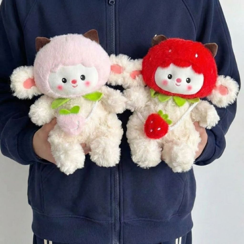 Gấu Bông Cừu Cosplay Trái Dâu Tây , Cam,Đào Siêu Dễ Thương, Cừu Bông Mini Đội Mũ Đeo Túi Hoa Quả Quà Tặng Cho Bé,Bạn Gái