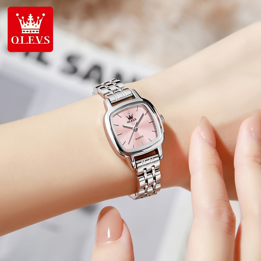 OLEVS Bộ Đồng Hồ nữ Tuyệt vời Chính hãng dây đeo bằng thép không chống thấm Mặt đồng hồ vuông 5675