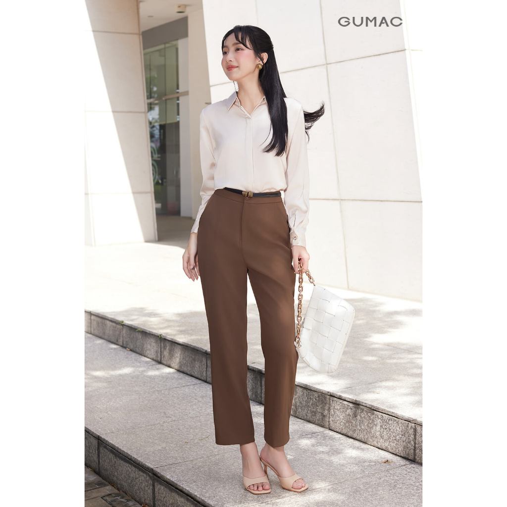 Quần Tây Nữ GUMAC Ống Đứng Lưng Cao Cạp Cao Chất Tuyết Mưa Tôn Dáng BQE00005