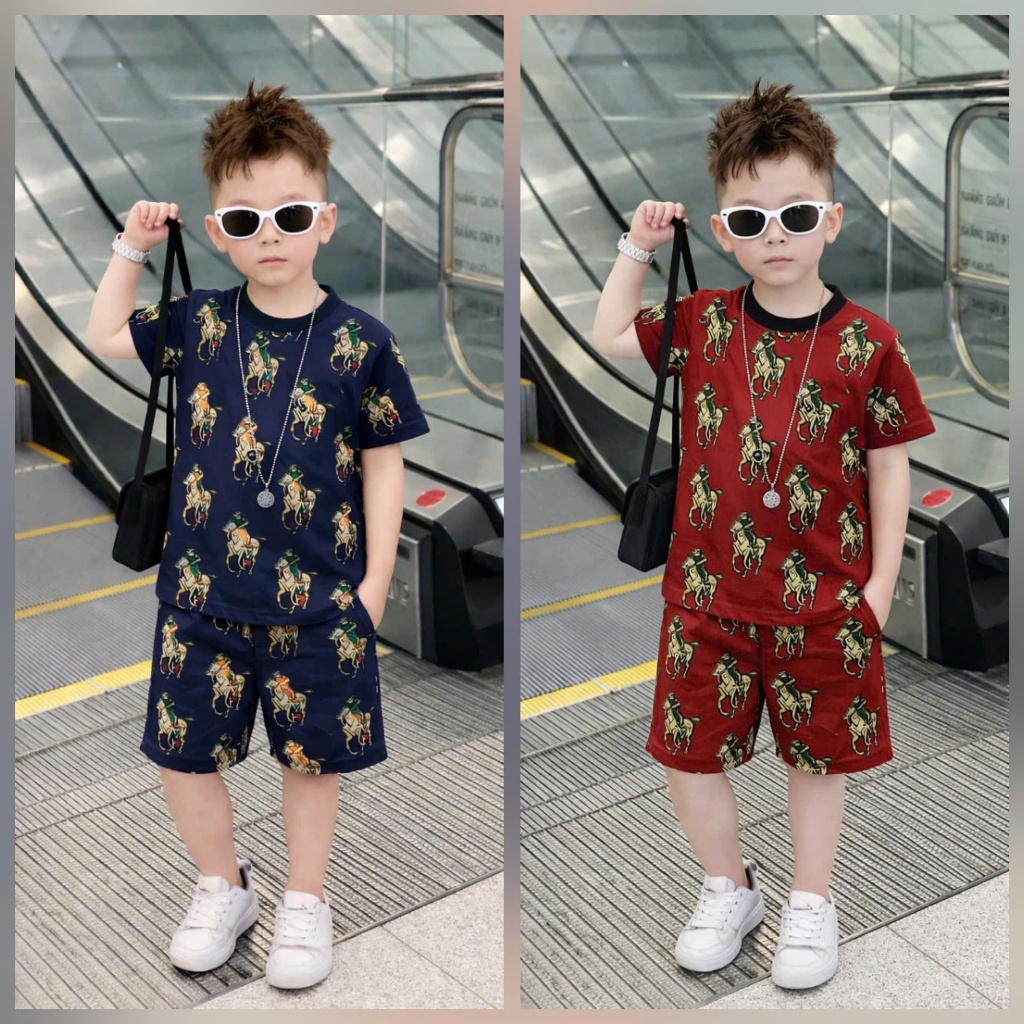 BỘ ĐỒ CHO BÉ TRAI IN HÌNH NGỰA PHỐI VỚI QUẦN QUÁ ĐẸP CHẤT COTTON DỆT KIM CO GIÃN THẤM HÚT TỐT CHO BÉ từ 9-44kg