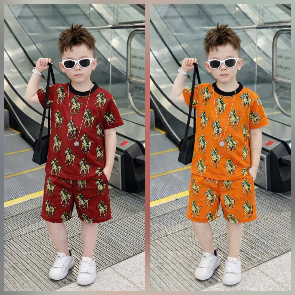 BỘ ĐỒ CHO BÉ TRAI IN HÌNH NGỰA PHỐI VỚI QUẦN QUÁ ĐẸP CHẤT COTTON DỆT KIM CO GIÃN THẤM HÚT TỐT CHO BÉ từ 9-44kg