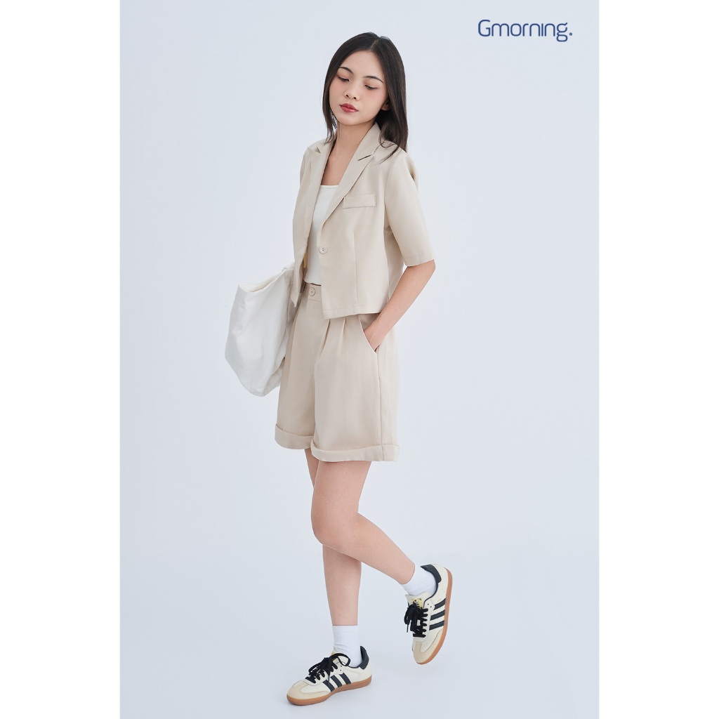 Set Lẻ Áo Blazer Nữ GUMAC Dáng Lửng Trẻ Trung YOWE07070 - Quần Short Cơ Bản Lai Lật Năng Động YSHE07071