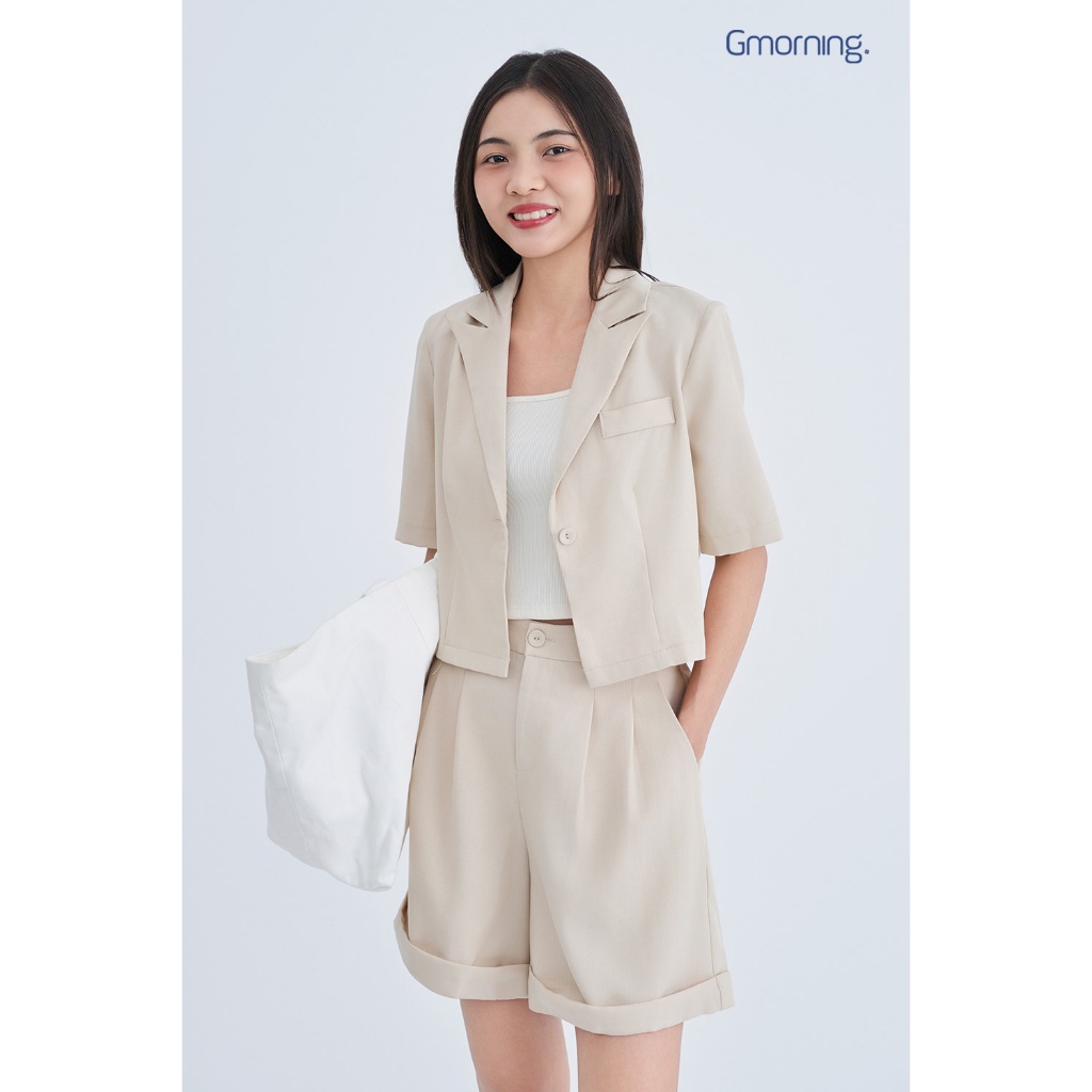 Set Lẻ Áo Blazer Nữ GUMAC Dáng Lửng Trẻ Trung YOWE07070 - Quần Short Cơ Bản Lai Lật Năng Động YSHE07071