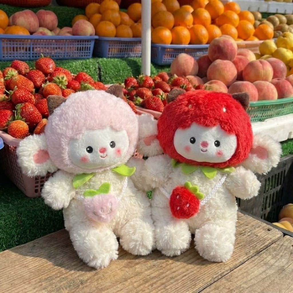 Gấu Bông Cừu Cosplay Trái Dâu Tây , Cam,Đào Siêu Dễ Thương, Cừu Bông Mini Đội Mũ Đeo Túi Hoa Quả Quà Tặng Cho Bé,Bạn Gái