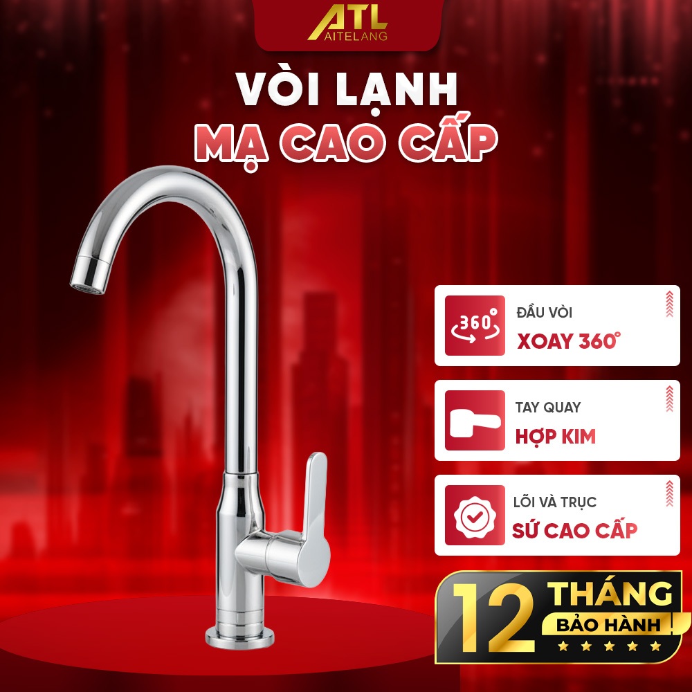 Vòi rửa bát lạnh inox 304 cao cấp, vòi nước rửa chén đầu xoay, tiện dụng, chống gỉ sét, CCDG-094D