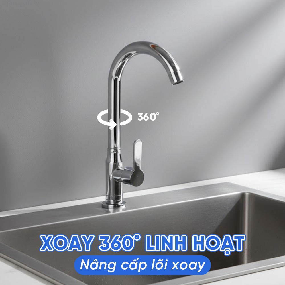 Vòi rửa bát lạnh inox 304 cao cấp, vòi nước rửa chén đầu xoay, tiện dụng, chống gỉ sét, CCDG-094D