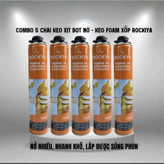 COMBO 2-Combo 5 Chai Xịt PU Foam, Keo Bọt Nở Bịt Kín Lổ, Cách Âm Cách Nhiệt Chống Thấm Rockiya, Apollo, Xtraseal 750ml