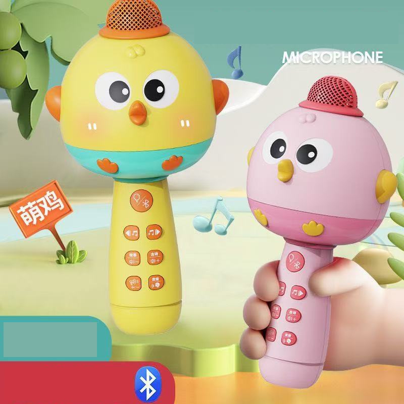 Đồ chơi Micro hát Karaoke không dây gà vàng phiên bản tiếng việt, kết nối bluetooth đổi giọng phát nhạc kể chuyện cho bé