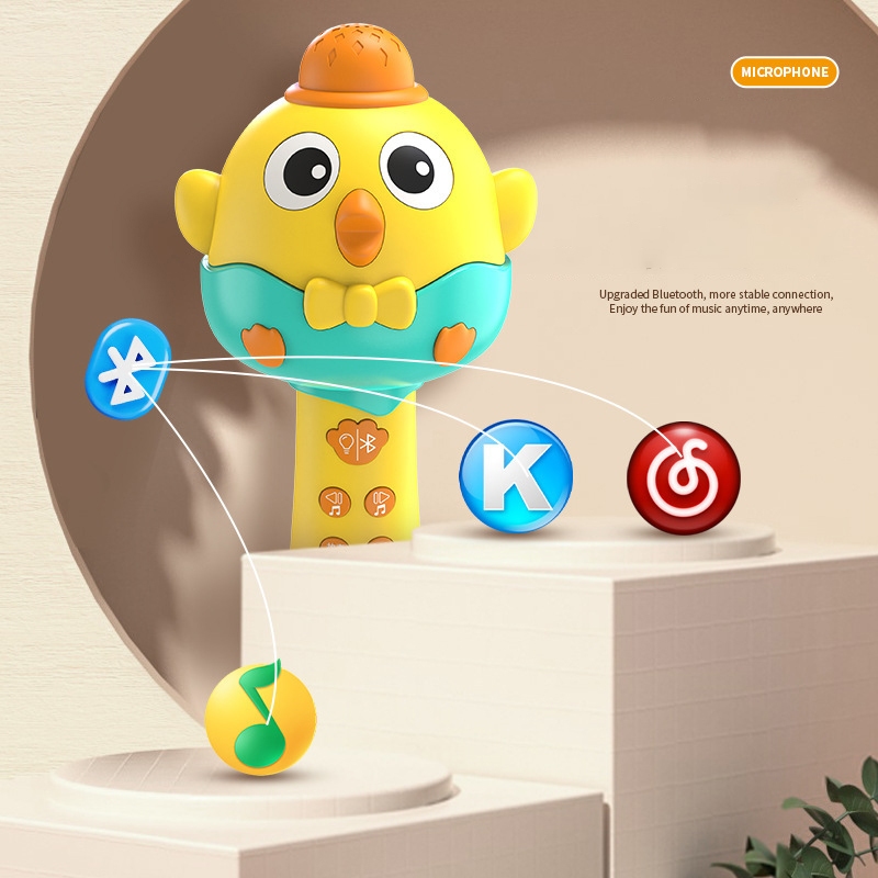 Đồ chơi Micro hát Karaoke không dây gà vàng phiên bản tiếng việt, kết nối bluetooth đổi giọng phát nhạc kể chuyện cho bé