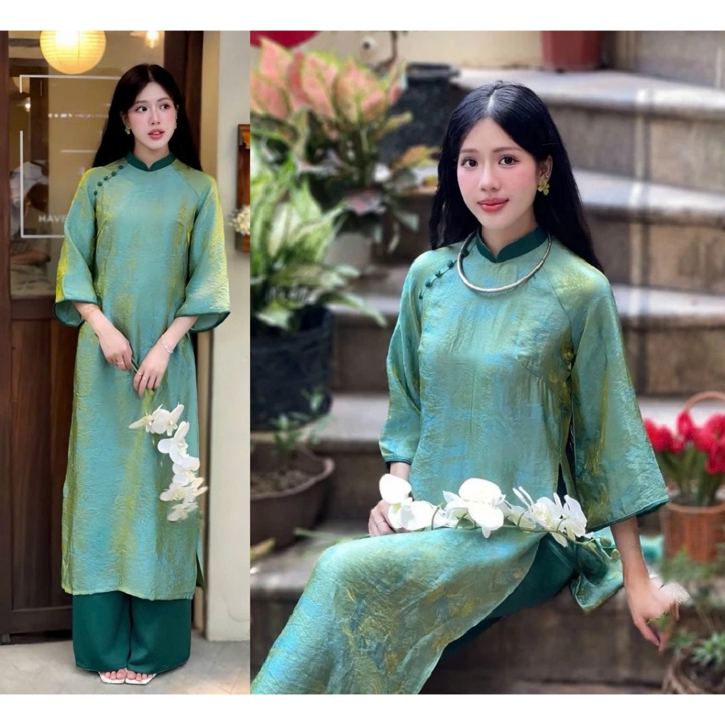 Áo Dài Cách Tân Lụa Trơn Pastel Dáng Suông Thanh Lịch Phong Cách Tiểu Thư Thanh Lịch, Sang Mặc Lễ Tết, Đi Chùa T1507G