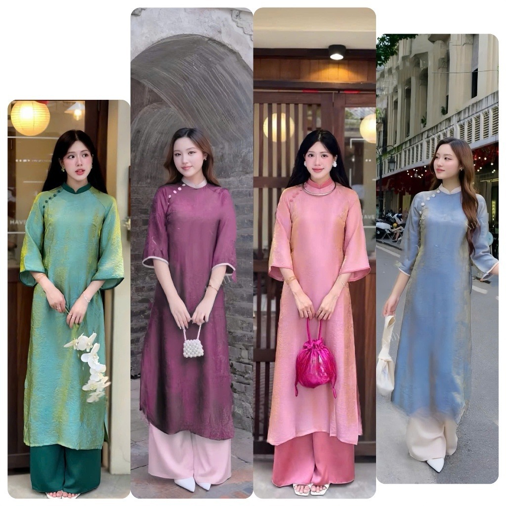 Áo Dài Cách Tân Lụa Trơn Pastel Dáng Suông Thanh Lịch Phong Cách Tiểu Thư Thanh Lịch, Sang Mặc Lễ Tết, Đi Chùa T1507G