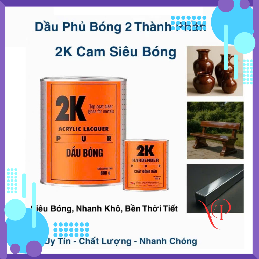 {Bộ 1kg} Sơn Dầu Bóng 2K Cam - Phủ gỗ, đá, mặt bếp bám dính tốt bóng sáng như gương, không ngả vàng