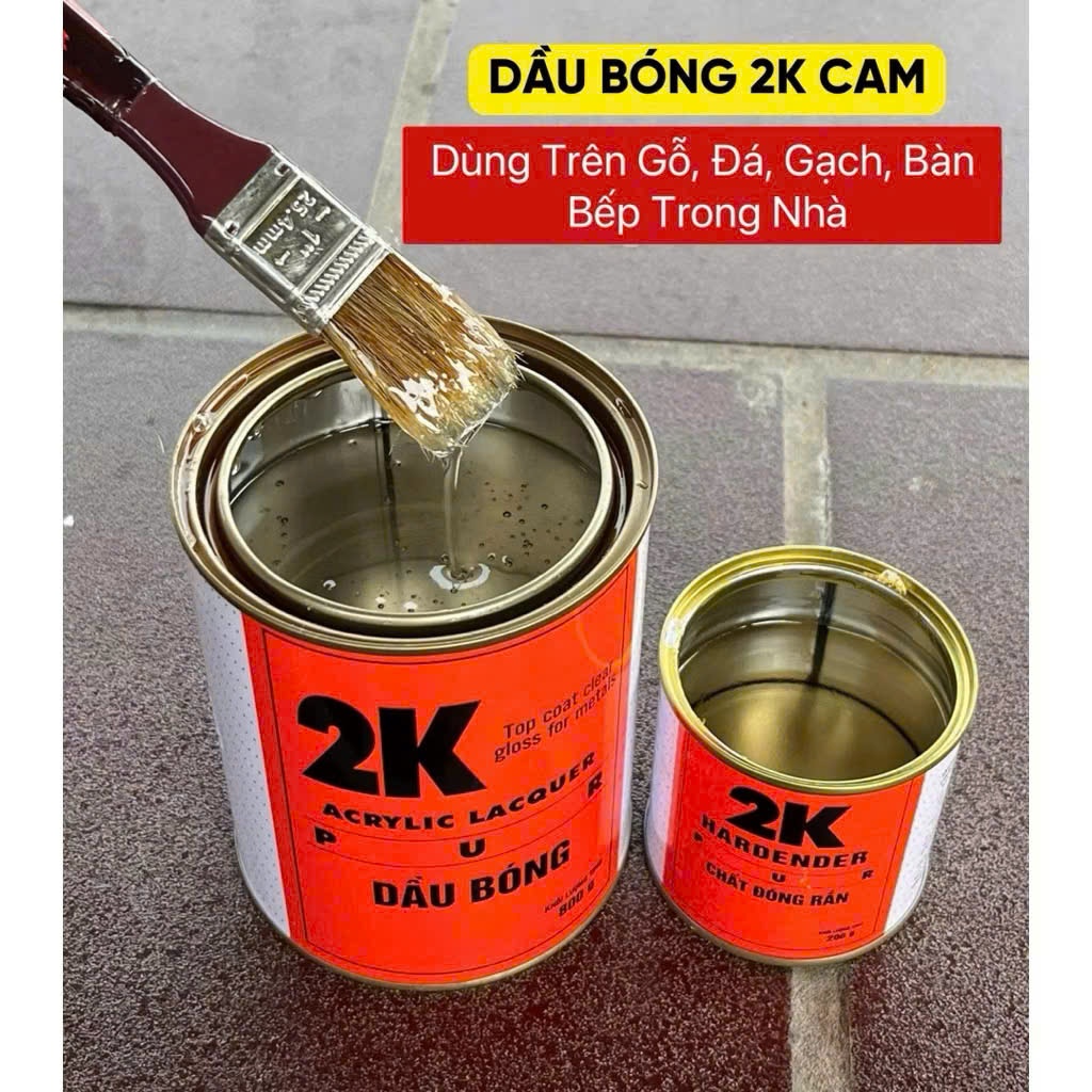 {Bộ 1kg} Sơn Dầu Bóng 2K Cam - Phủ gỗ, đá, mặt bếp bám dính tốt bóng sáng như gương, không ngả vàng
