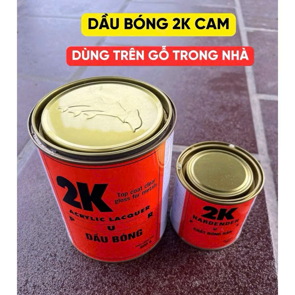 {Bộ 1kg} Sơn Dầu Bóng 2K Cam - Phủ gỗ, đá, mặt bếp bám dính tốt bóng sáng như gương, không ngả vàng