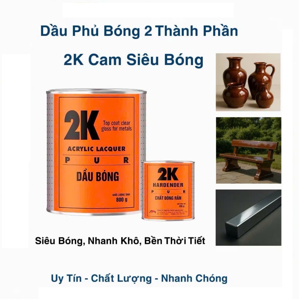 {Bộ 1kg} Sơn Dầu Bóng 2K Cam - Phủ gỗ, đá, mặt bếp bám dính tốt bóng sáng như gương, không ngả vàng