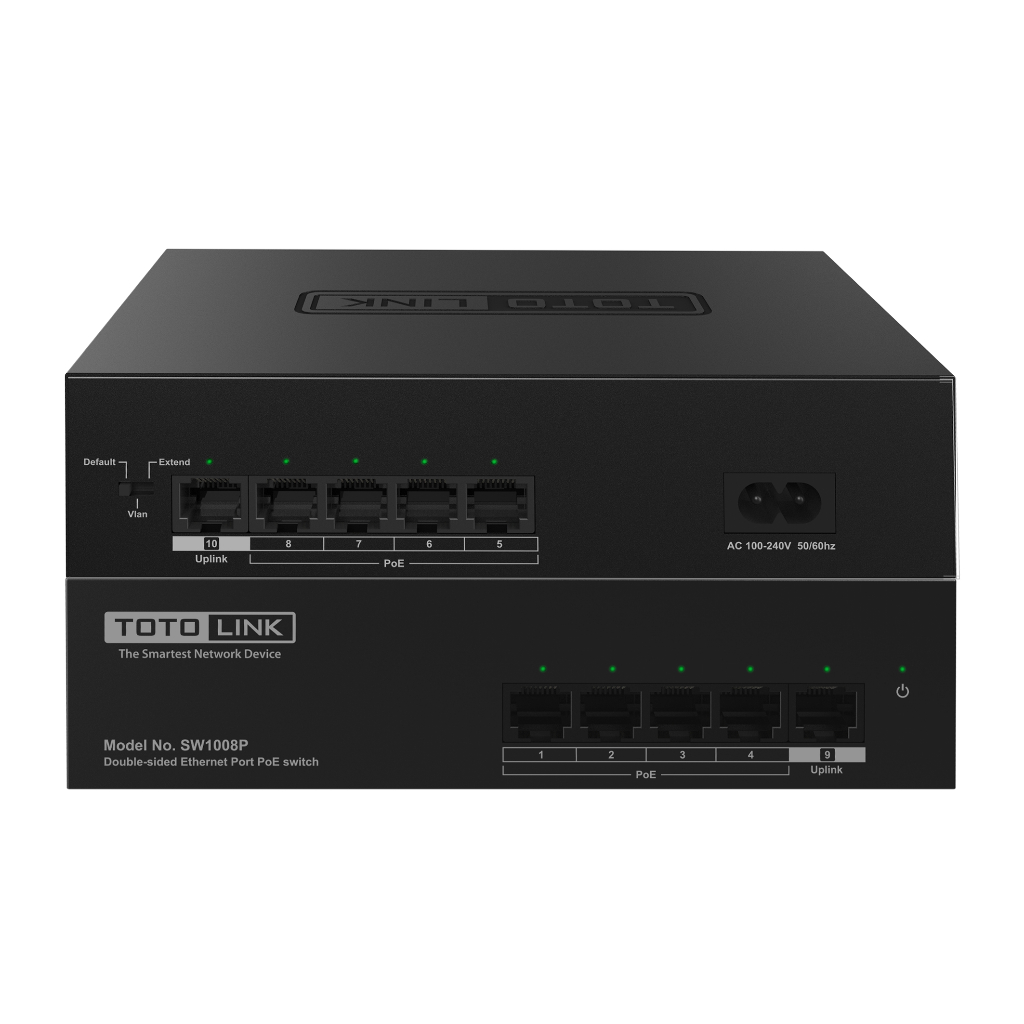 [Hoả Tốc] Bộ chia mạng Switch PoE 8 cổng 10/100Mpbs & 2 cổng UPLINK TOTOLINK SW1008P cho PC Laptop dễ sử dụng