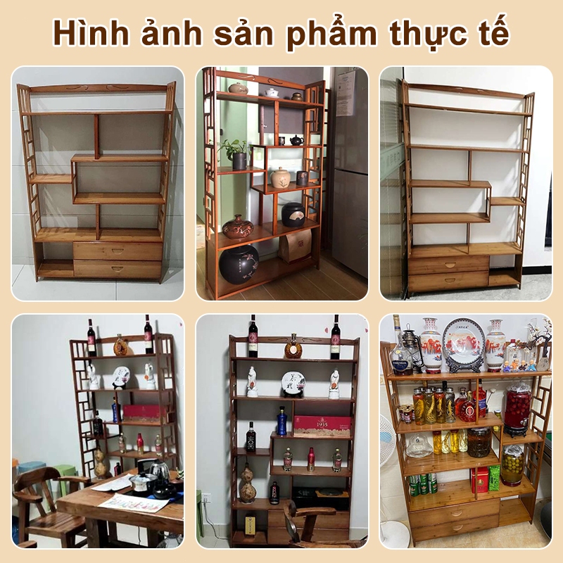 Tủ Sách Gỗ Cổ Điển Tủ Trưng Bày Bằng Kệ Tre​ Phong Cách Trung Quốc Mới​ Kệ Chắn Phòng​ Tủ Đựng Trà​