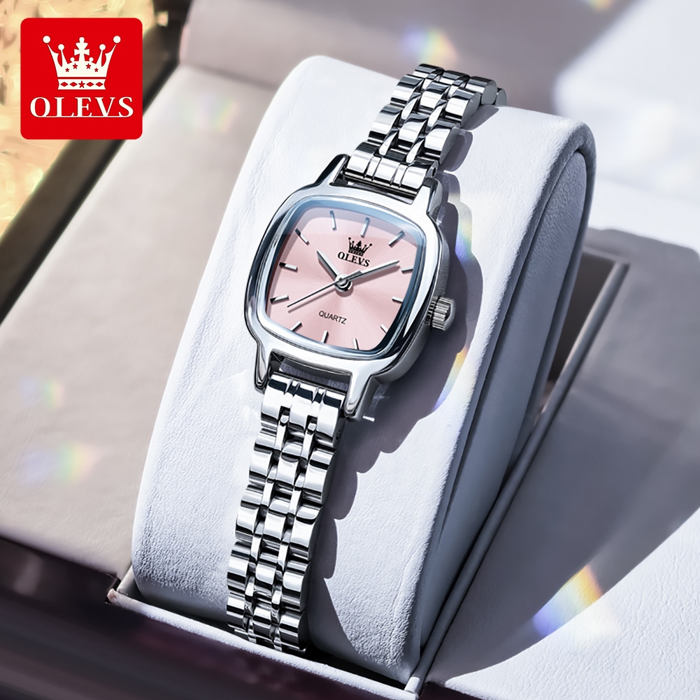 OLEVS Bộ Đồng Hồ nữ Tuyệt vời Chính hãng dây đeo bằng thép không chống thấm Mặt đồng hồ vuông 5675