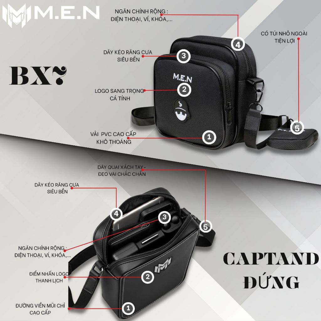 Túi đeo chéo thể thao BX7/ Captand Đứng M.E.N chống thấm [XÃ KHO]