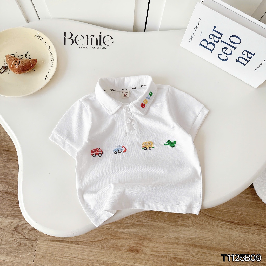 Bộ polo xe sắc màu áo cotton quần kaki mềm bé trai, bộ polo cộc tay thêu cá tính T1125b09