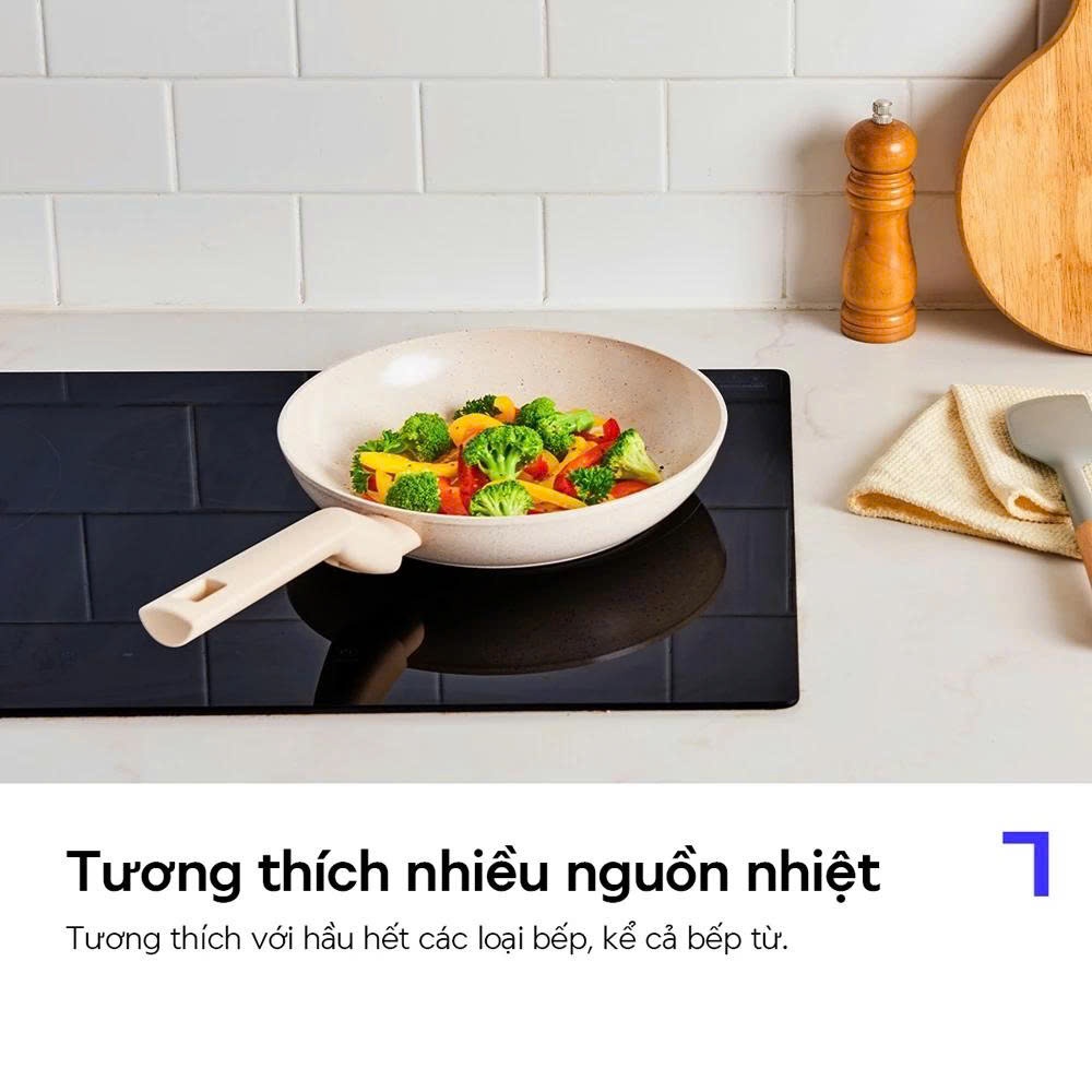 Chảo nhôm chống dính LocknLock Marble Ceramic IH CAW - CAF Nhiều Size, Phủ Ceramic, Dùng Được Bếp Từ, Màu Be - K-MALL