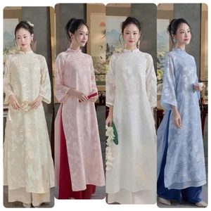 Áo Dài Lụa Hoa Nổi 4 tà Dáng Suông Thanh Lịch Nền Nã Thiết Kế Tinh Tế, Sang Nhẹ diện Tết, đi chơi, chụp ảnh T1511