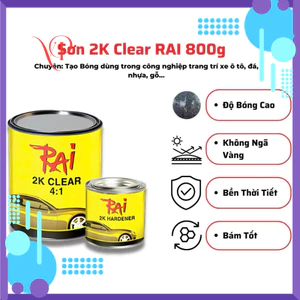 {Bộ 1kg} Sơn Bóng 2K RAI vàng - Không ngã vàng, sơn sắt kẽm, xe máy, ô tô, nhựa