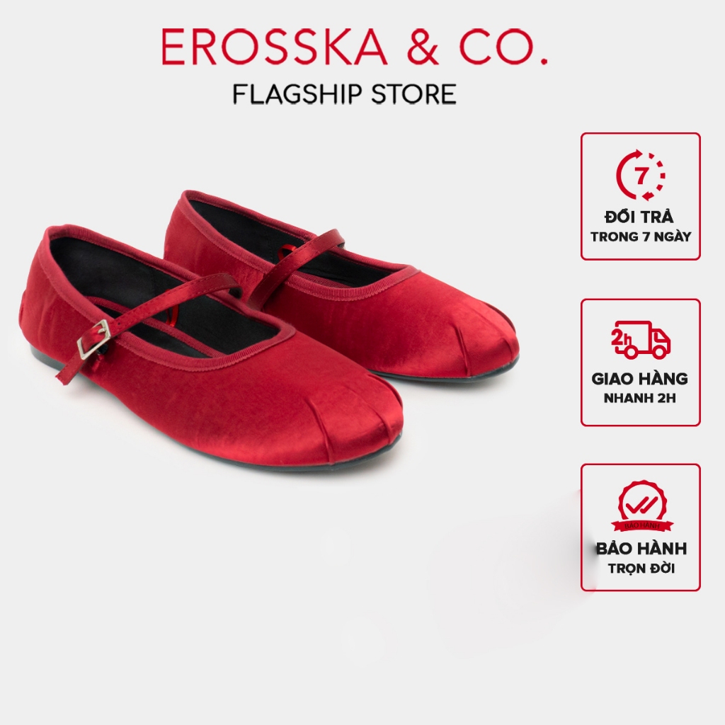 Erosska Ballerina - Giày balletcore quai ngang mũi nhăn, phối dây satin thời trang  - EL112