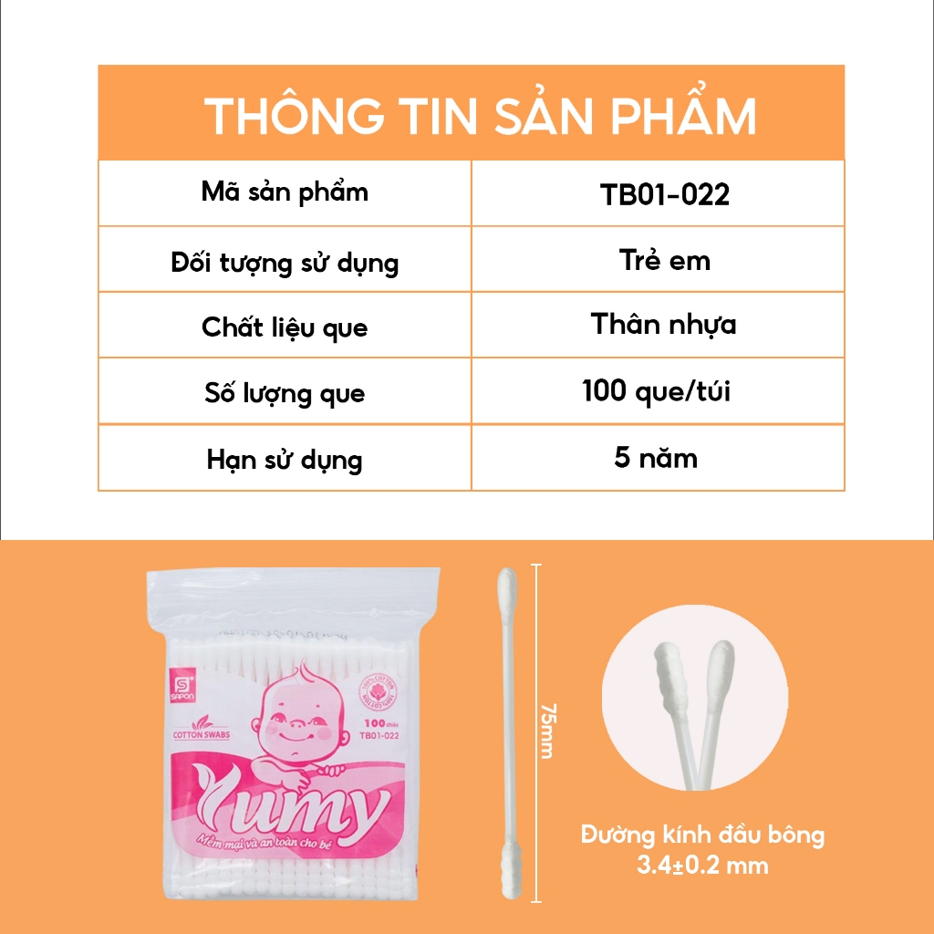 Combo 48 gói Tăm bông trẻ em YUMY Baby 100 que tăm mềm thân nhựa an toàn dành cho trẻ nhỏ (TB01-022)