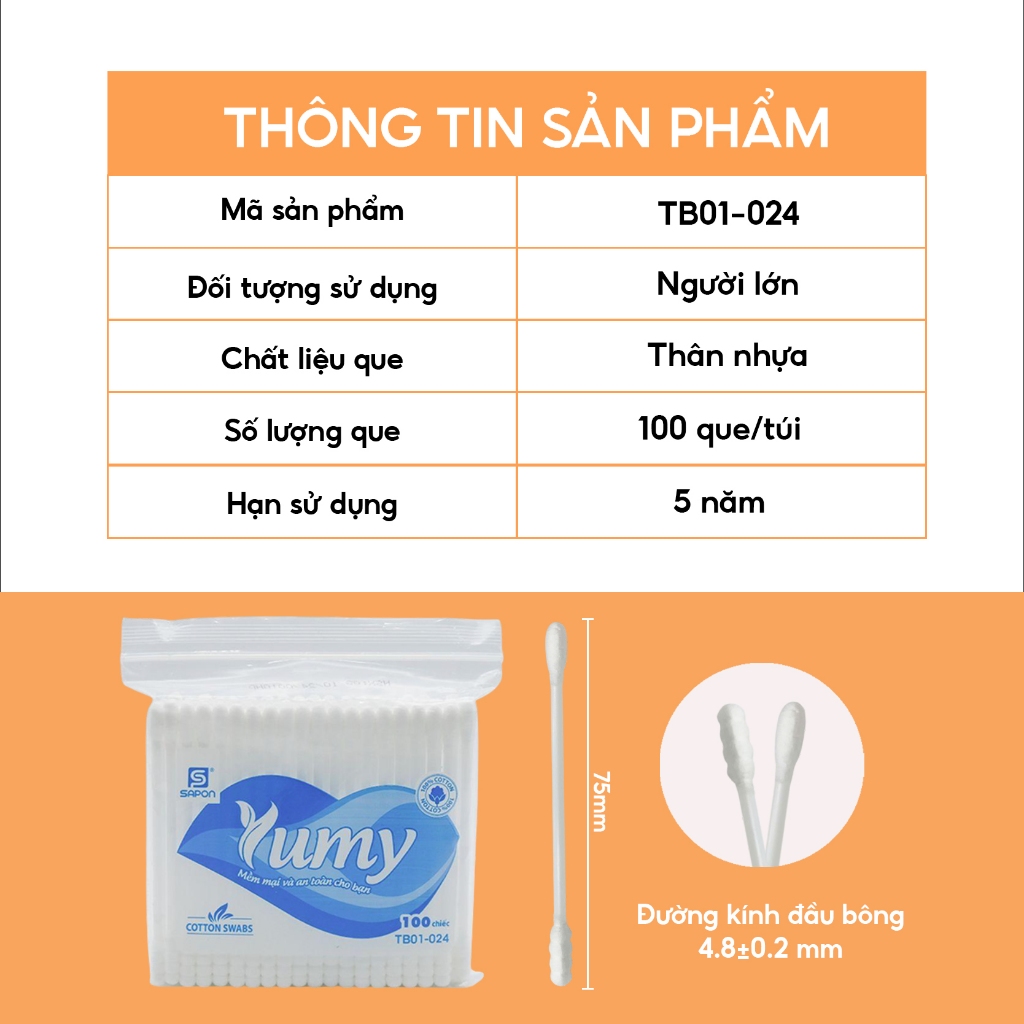 Combo 48 gói tăm bông YUMY zipper 100 que 2 đầu đa năng bông mềm không xơ vệ sinh an toàn (TB01-024)