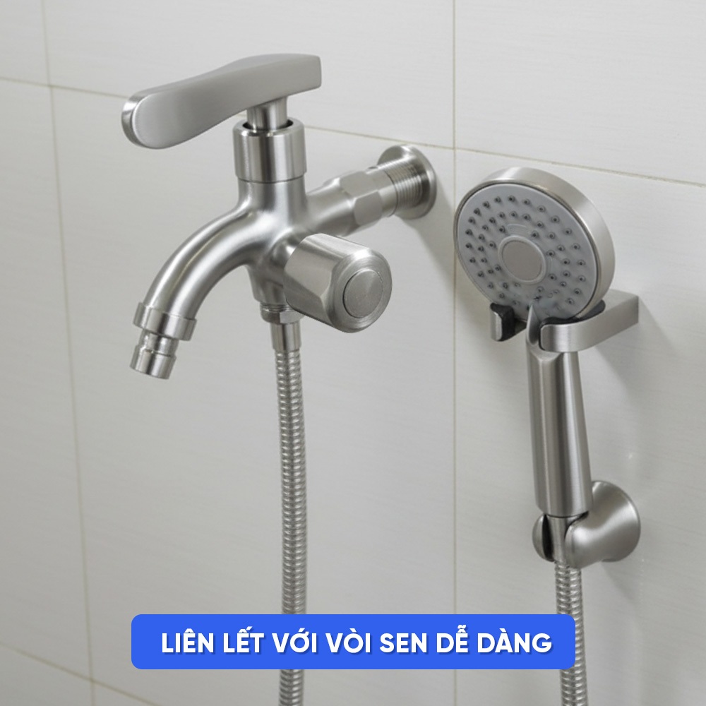 Vòi nước củ sen lạnh, vòi nước lạnh thép không gỉ, vòi chuẩn ren phù hợp với nhiều loại ống,HMDD-015
