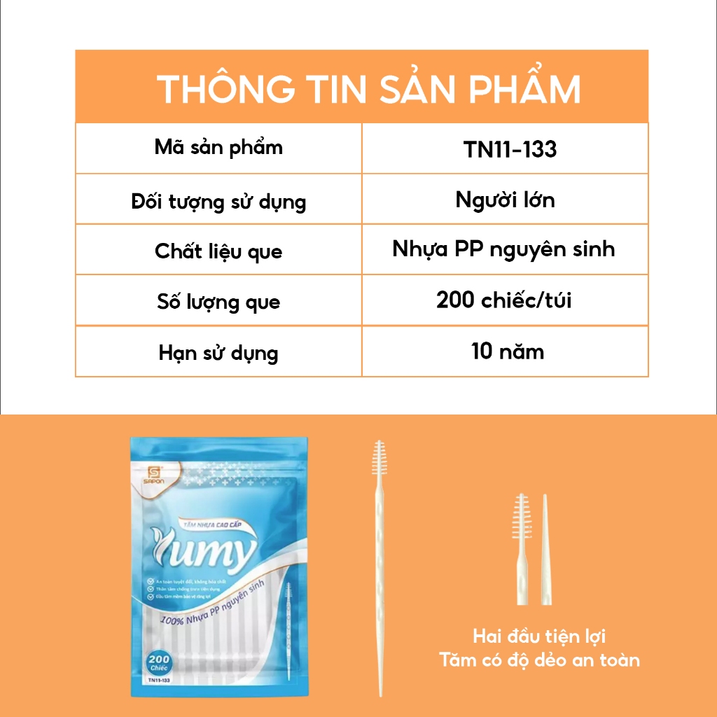 [MUA 2 TẶNG 1] Tăm nhựa xương cá YUMY - Combo 3 túi zip 200 chiếc tiện lợi an toàn (CB21-133_133)