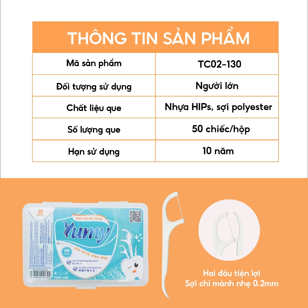 Combo 10 hộp Tăm chỉ nha khoa YUMY 50 chiếc/hộp chỉ mảnh vệ sinh răng an toàn bảo vệ nướu (TC02-130)