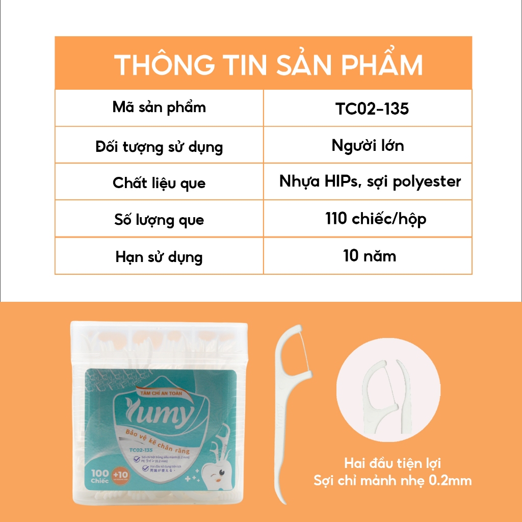 Combo 10 hộp Tăm chỉ nha khoa YUMY 110 chiếc sợi chỉ mảnh, vệ sinh an toàn cho răng miệng (TC02-135)