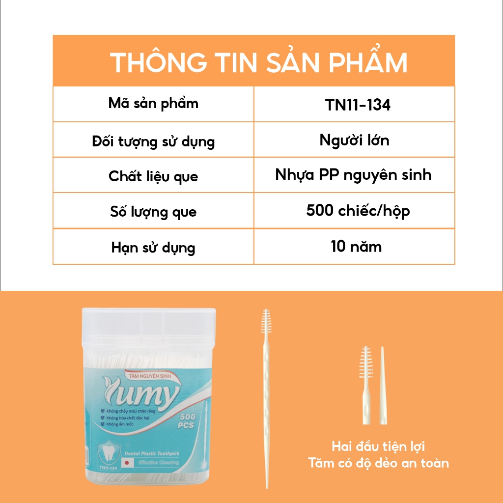 Combo 5 hộp Tăm nhựa xương cá YUMY 500 chiếc tăm nha khoa 2 đầu mềm tiện lợi bảo vệ nướu (TN11-134)