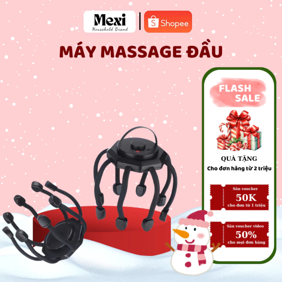Máy massage đầu MEXI, máy mát xa bạch tuộc 8 chân rung 3D giúp tăng ...