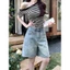Quần Short Ngố Lửng Nữ Suông Ống Rộng Màu Xanh Đen WASH RETRO Quần Jean Lửng Nữ Lưng Cao BIGSIZE