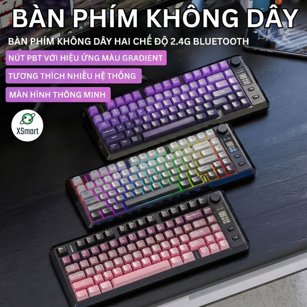 Bàn Phím Không Dây Bluetooth FreeWolf M75 LED RGB, Keycap PBT, Màn Hình ...