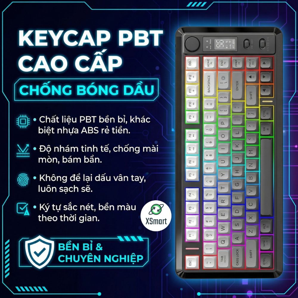 Bàn Phím Không Dây Bluetooth FreeWolf M75 LED RGB, Keycap PBT, Màn Hình ...