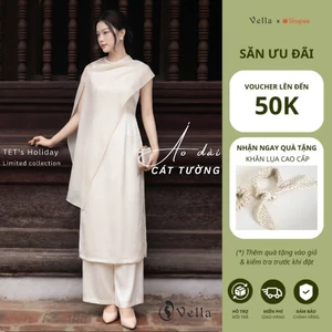 VELLA Áo Dài Lụa Cách Tân Màu KEM / ĐỎ choàng Khăn Voan mặc Tết Áo Dài Cát Tường VAD25104