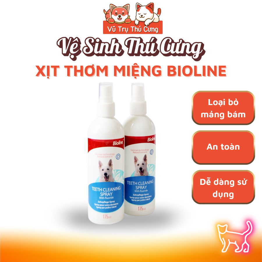 Xịt thơm miệng cho Chó và loại bỏ mảng bám Bioline 175ml
