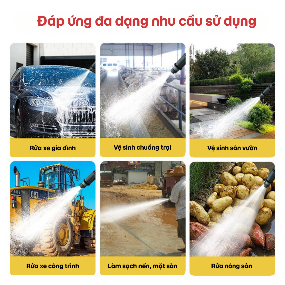 Máy Rửa Xe Cao Áp Động Cơ Cảm Ứng Điều Chỉnh Áp Suất Rửa Sạch Mạnh, Không Hại Sơn, Dùng Gia Đình & Công Trình BH 3 Năm