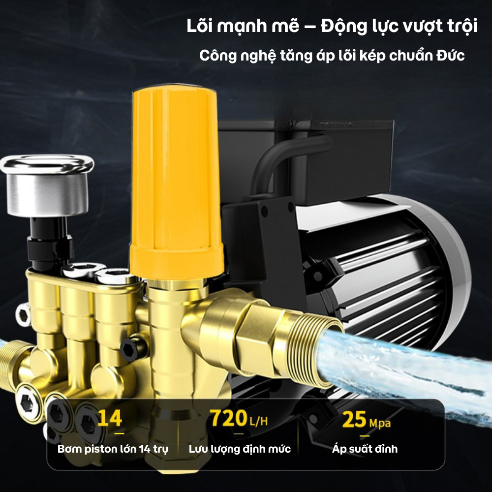 Máy Rửa Xe Cao Áp Động Cơ Cảm Ứng Điều Chỉnh Áp Suất Rửa Sạch Mạnh, Không Hại Sơn, Dùng Gia Đình & Công Trình BH 3 Năm