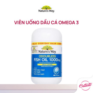 Viên uống dầu cá Nature’s Way Odourless Fish Oil 1000mg hỗ trợ tốt cho mắt và não không mùi hộp 80 viên