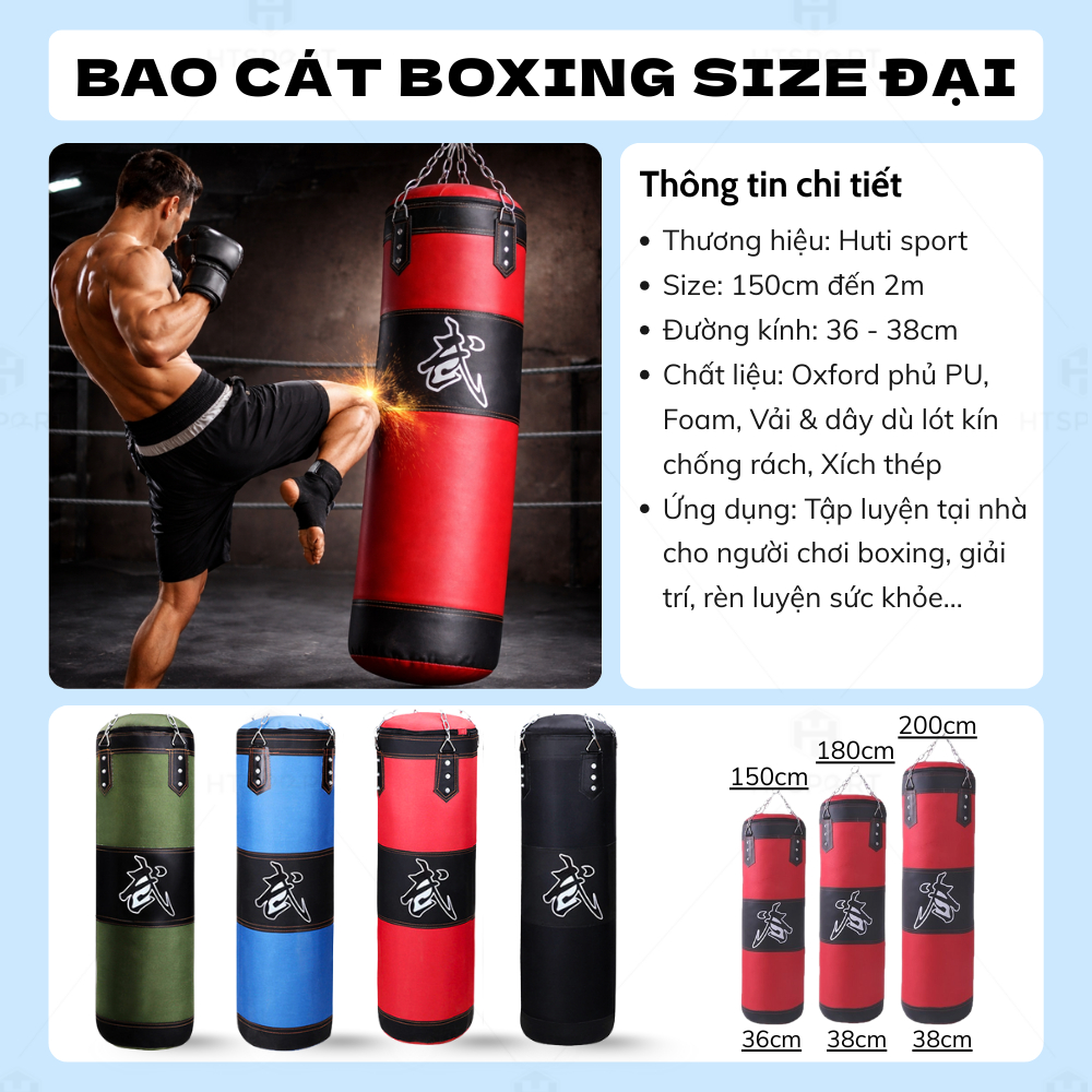 Vỏ Bao Cát Đấm Bốc Tập Võ BOXING 3 Lớp 150CM - 200CM Siêu Bền, Vỏ Bao BOXING