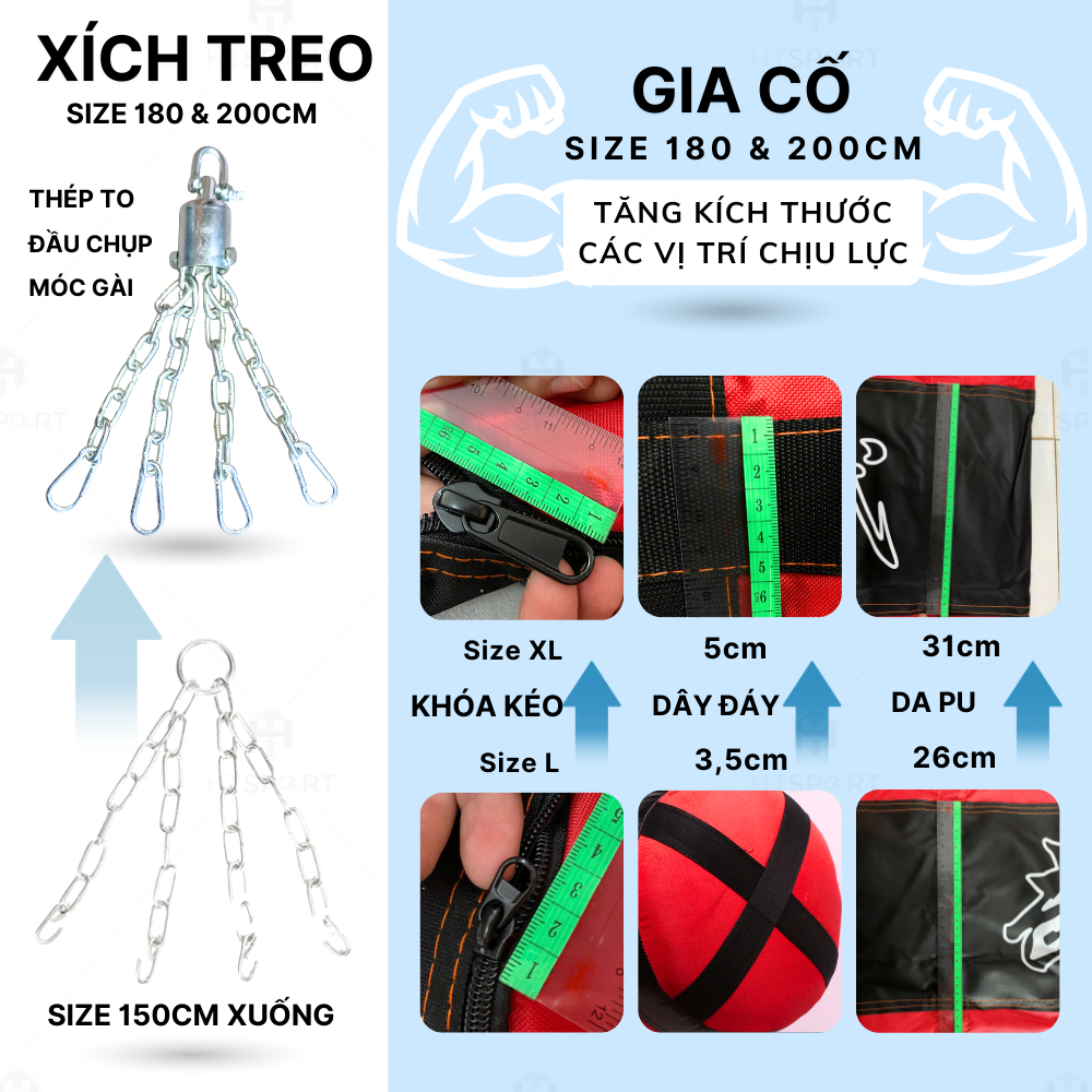 Vỏ Bao Cát Đấm Bốc Tập Võ BOXING 3 Lớp 150CM - 200CM Siêu Bền, Vỏ Bao BOXING
