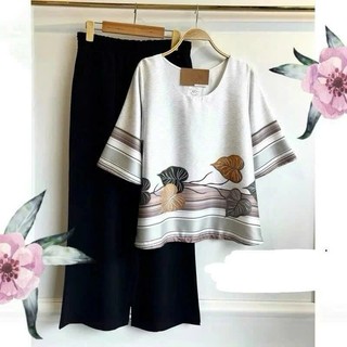 [CAO CẤP] Bộ Đồ Trung Niên Áo Lụa Latin Tay Lỡ, Quần Suông Ống Rộng, Co Giãn Thoải Mái Thoáng Mát - Anh Thư Shop (AT39)