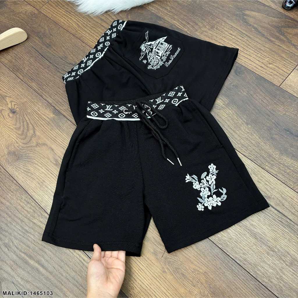 Quần ngắn cho bé trai mặc mùa hè phối cạp họa tiết thêu hoa hàng cao cấp-Quần ngắn thêu lá cho bé siêu đẹp