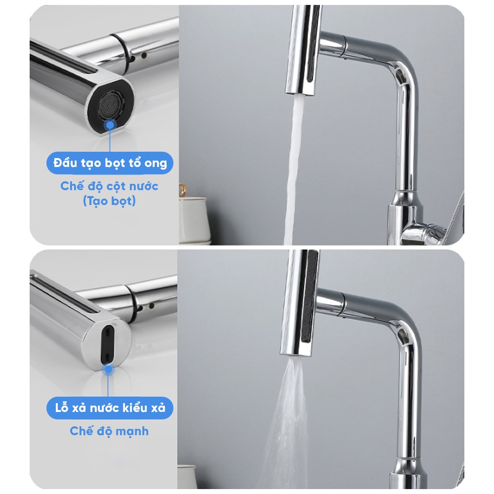 Vòi rửa chén inox thác nước xoay chiều, vòi nước rửa bát nóng lạnh thép không gỉ cao cấp, LTS-001