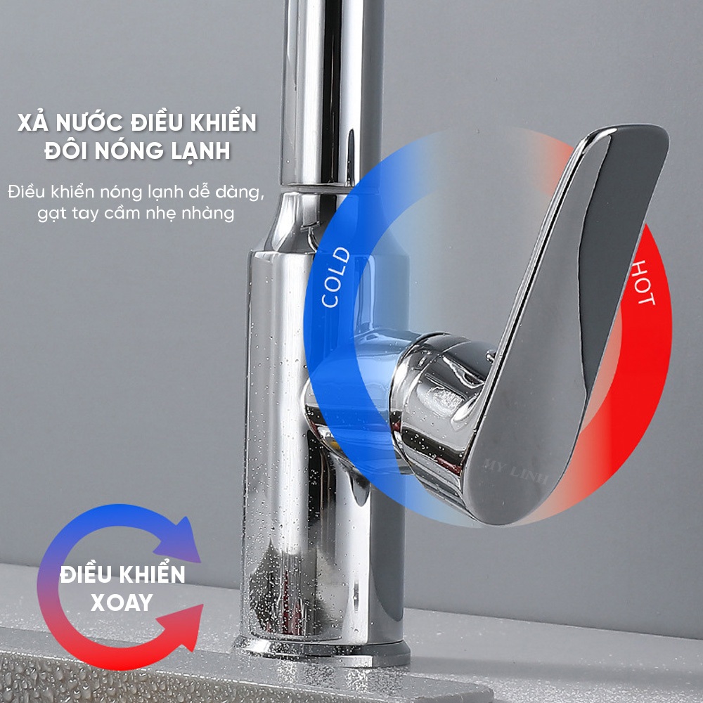 Vòi rửa chén inox thác nước xoay chiều, vòi nước rửa bát nóng lạnh thép không gỉ cao cấp, LTS-001
